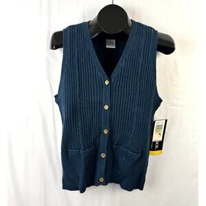 Vintage 1990s Sag Harbor Blue Sweater Knit Vest Women’s Small Button Sleeveless